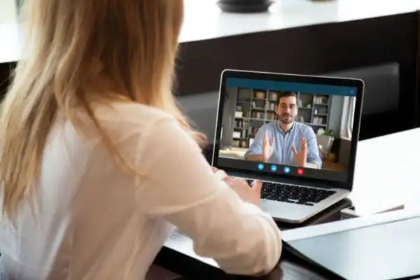 image of woman attending online mediation Bolton speak to our team today!
